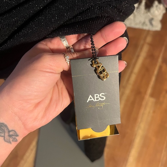 ABS Allen Shwartz Asymmetric V-Neck And Mesh Shimmer Evening Gown Dress Medium - Picture 5 of 7